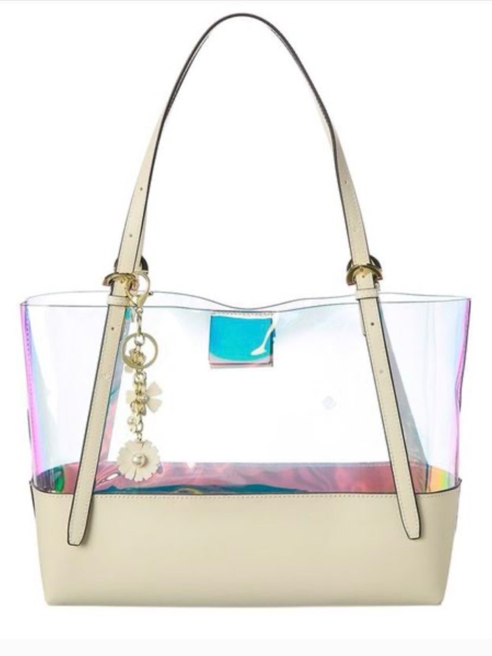 ZAC Zac Posen Iridescent Pink Holographic Tote with White Trim